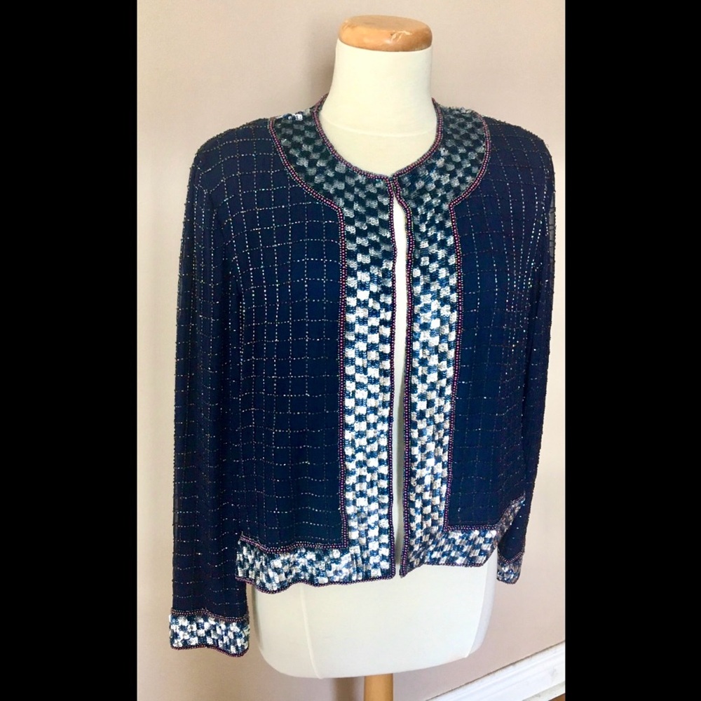 Vintage Leslie Fay Beaded Sequins Sweater Jacket
